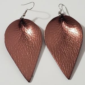 Brown Leather Teardrop Earrings